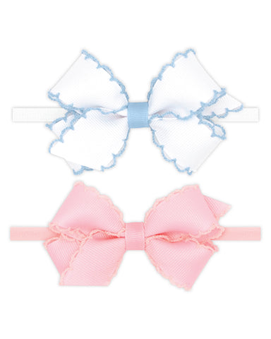 Gift Pack! Two mini moonstitch edge bows with nylon headband