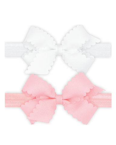 Gift Pack! Two Mini Scallop Hair Bows With Bands