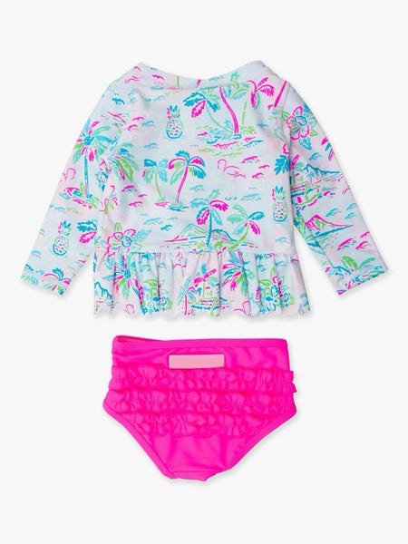 Tropical Resort Scalloped Rash Guard Bikini