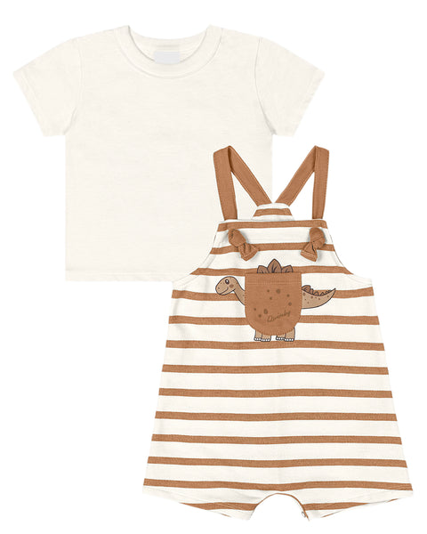 Dino Striped Overall Set
