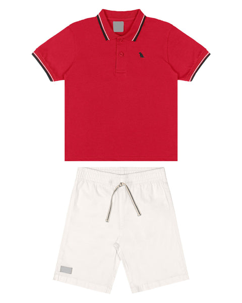 Red Piquet Polo Set