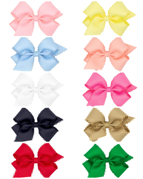 Hair Clip Bow with Matching Moonstitch Edge (Mini, Small & Medium Size)