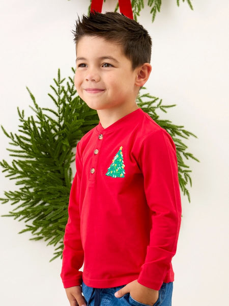 Christmas Tree Embroidered Henley Tee