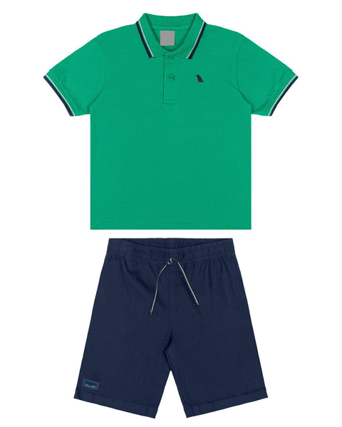 Green Piquet Polo Set: 8Y