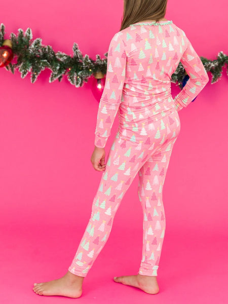 Merry Pines Pink Ruffle Pajama Set