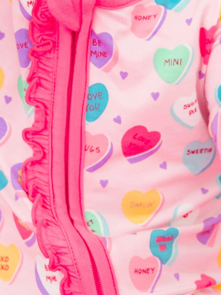 Candy Hearts Zipper Footie Pajamas