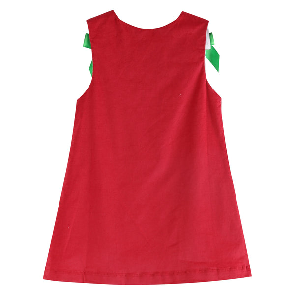 Red Corduroy Christmas Bow Dress: 18-24m