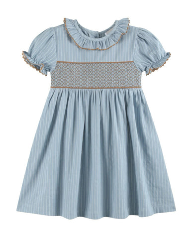 Light Blue Pinstripe Smocked Dress