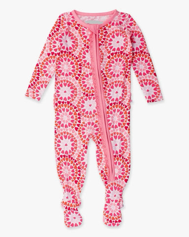 Pink & Red Kaleidoscope Hearts Zipper Footie Pajama