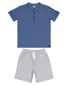 Blue Woven Shirt & Bermuda Set