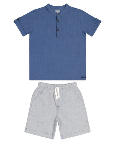 Blue Woven Shirt & Bermuda Set