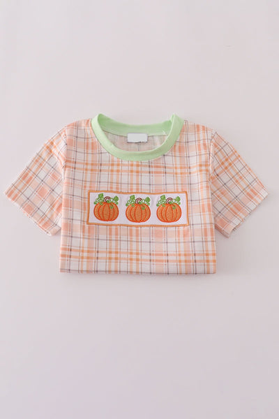 Pumpkin Plaid Embroidery T-Shirt