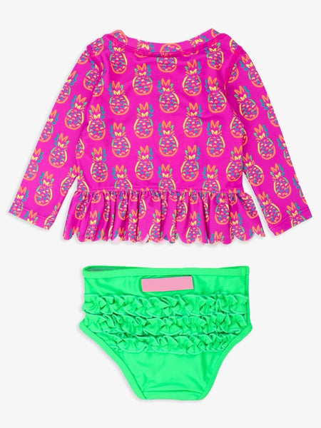 Pineapple Scalloped Rash Guard Bikini