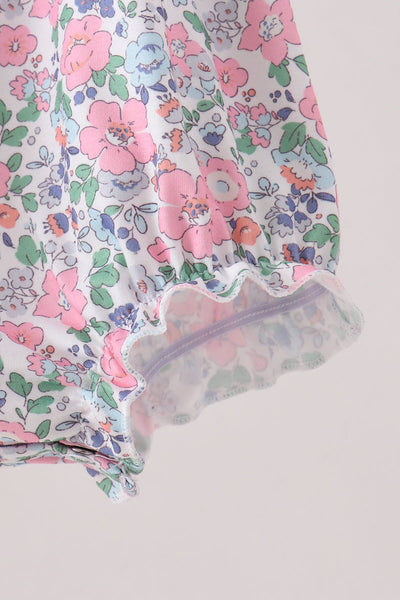 Blue Floral Smocked Bubble Romper