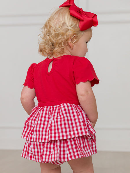 Red Gingham Skirted Romper: 2T