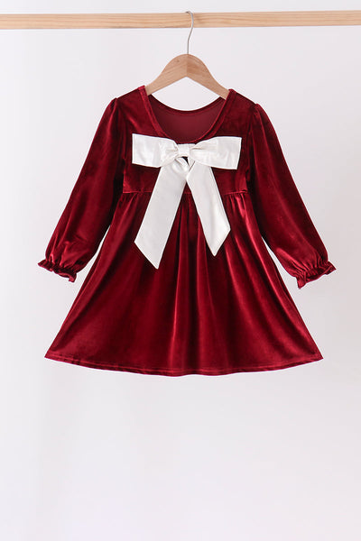 Maroon Velvet Bow Dress