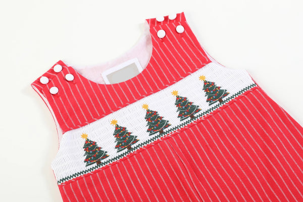 Christmas Tree Stripe Smocked Overalls