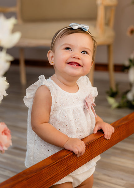 White Eyelet Bow Top & Bloomer Set