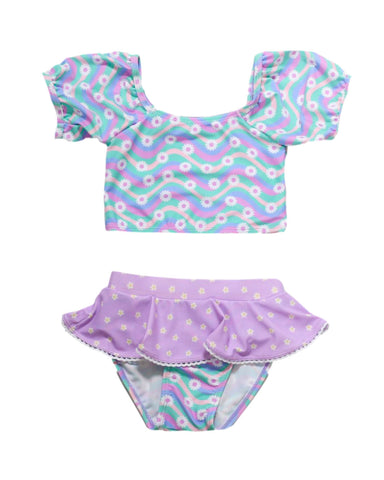 Pastel Daisies Two Piece Swimsuit: 3T