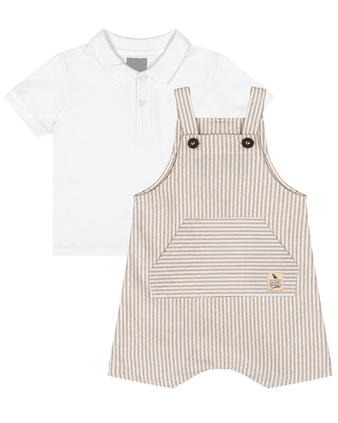 Beige Stripes Linen Overall Set
