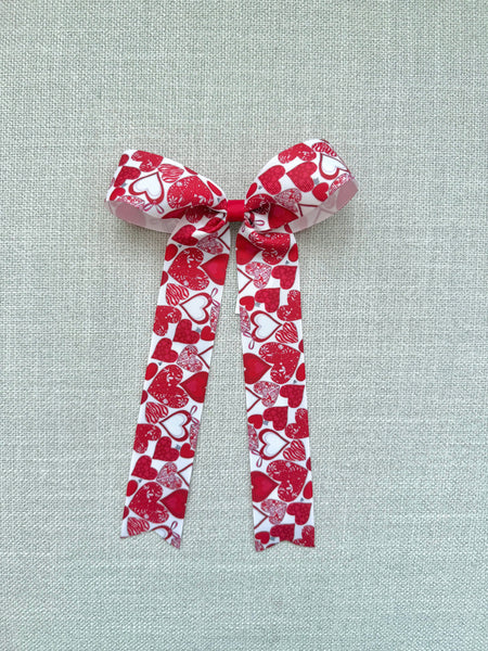 Valentine Hair Bowtie with Streamer Tails (Variety of Prints)