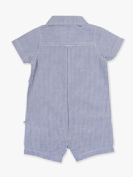 Blue Seersucker Button-Up Romper