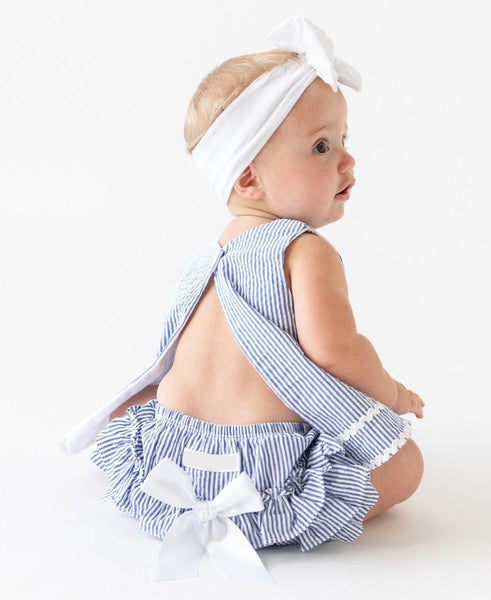 Blue Seersucker Swing Top and Bloomer Set