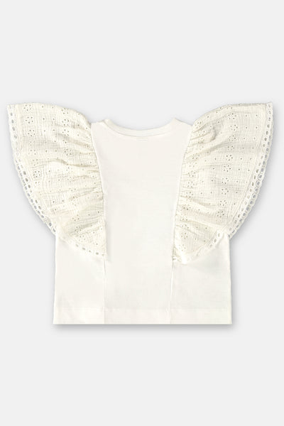 Off White Laise Ruffle Top