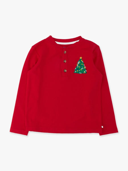 Christmas Tree Embroidered Henley Tee