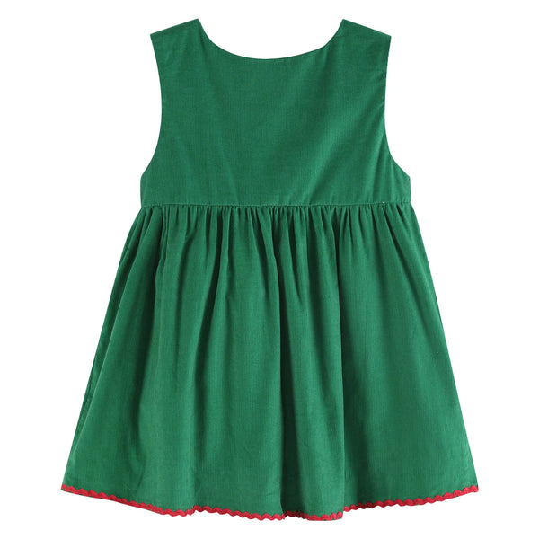 Green Corduroy Big Bow Christmas Dress