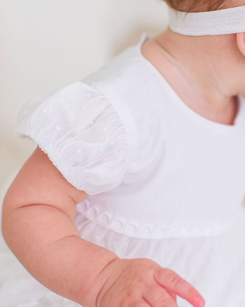 White Dotted Tulle Dress with Bloomer