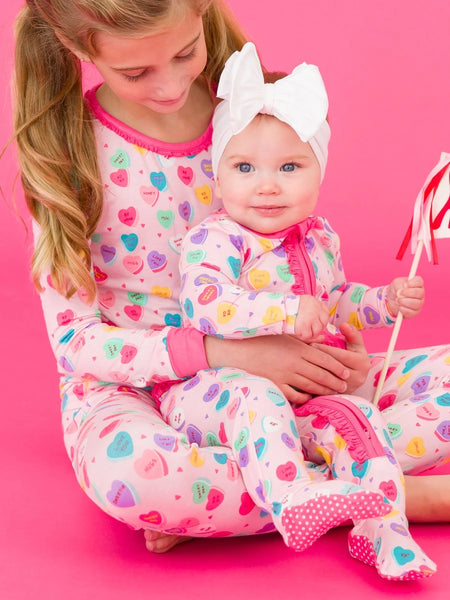 Candy Hearts Zipper Footie Pajamas