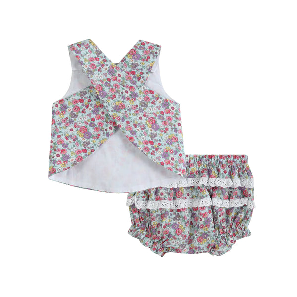 Flower Embroidered Top & Bloomer Set