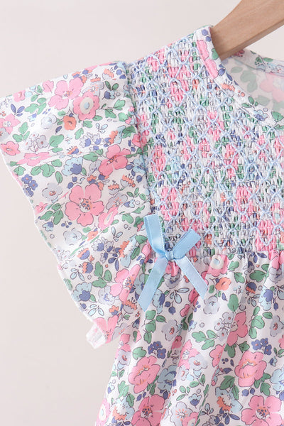 Blue Floral Smocked Dress