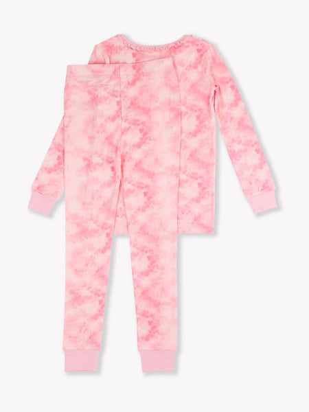 Pink Tie Dye Bamboo Viscose Ruffle Pajama Set