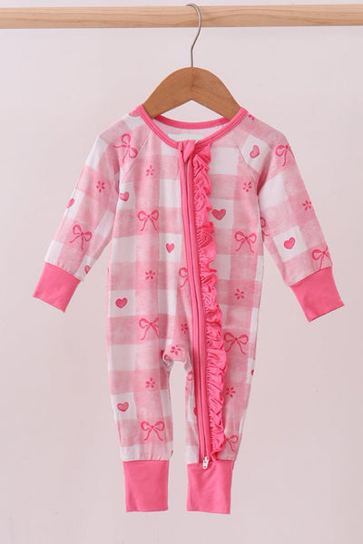 Heart Checkered Zipper Pajama: 9m
