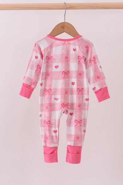 Heart Checkered Zipper Pajama: 9m
