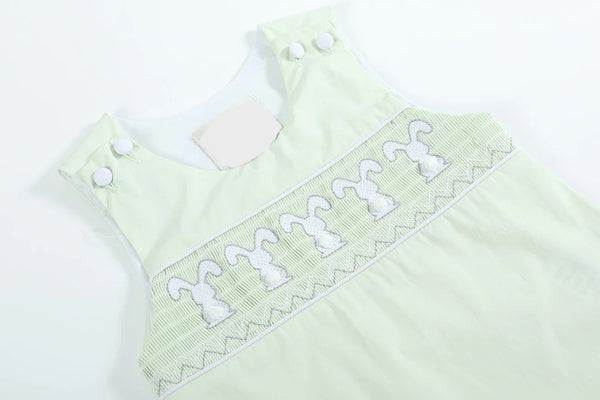 Pale Green Bunny Smocked Overall