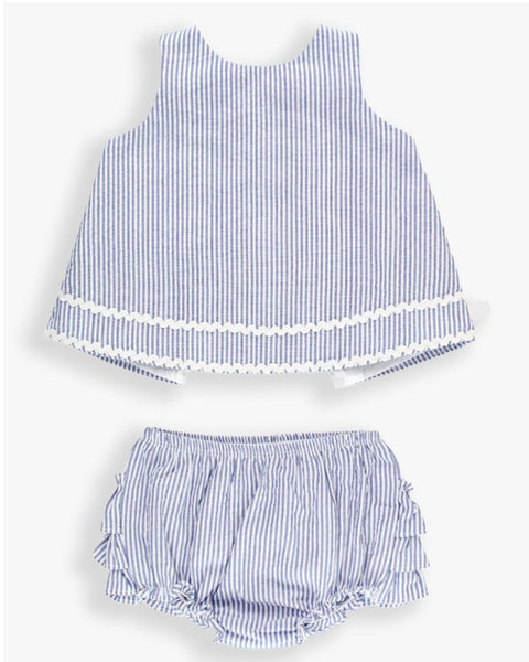 Blue Seersucker Swing Top and Bloomer Set