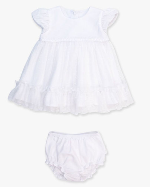 White Dotted Tulle Dress with Bloomer