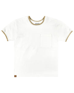 White Piquet T-Shirt with Camel Details