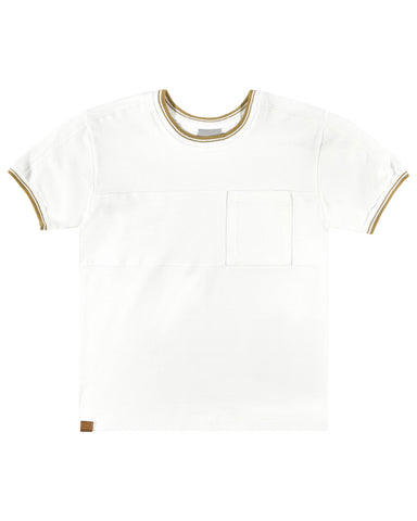 White Piquet T-Shirt with Camel Details