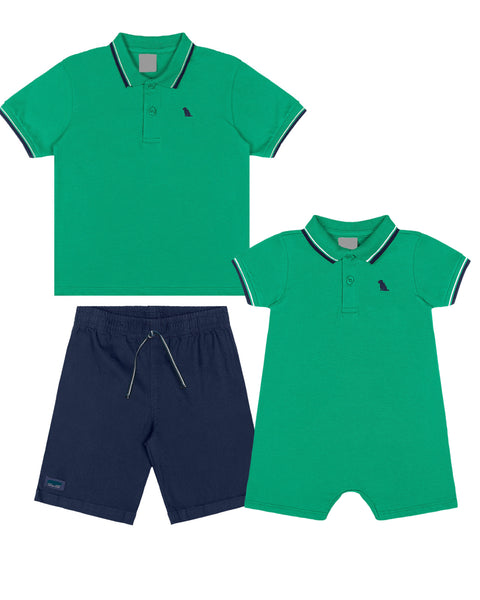 Green Piquet Polo Romper