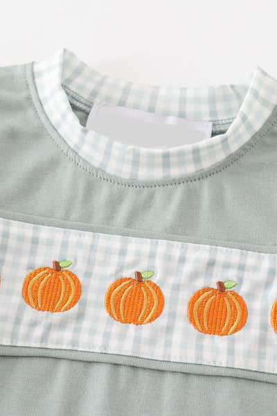 Sage Pumpkin Embroidery Romper