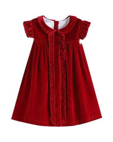 Red Velour Ruffle Dress