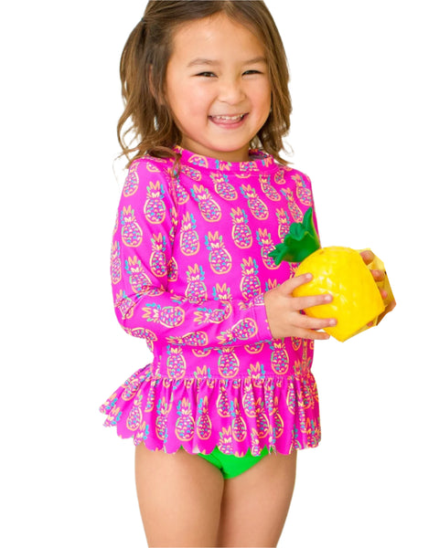 Pineapple Scalloped Rash Guard Bikini