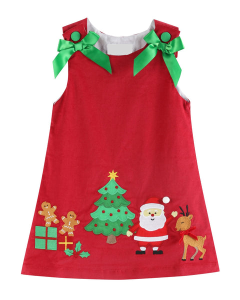 Red Corduroy Christmas Bow Dress: 18-24m