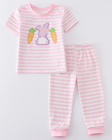 Pink Stripes Rabbit Pajama Set