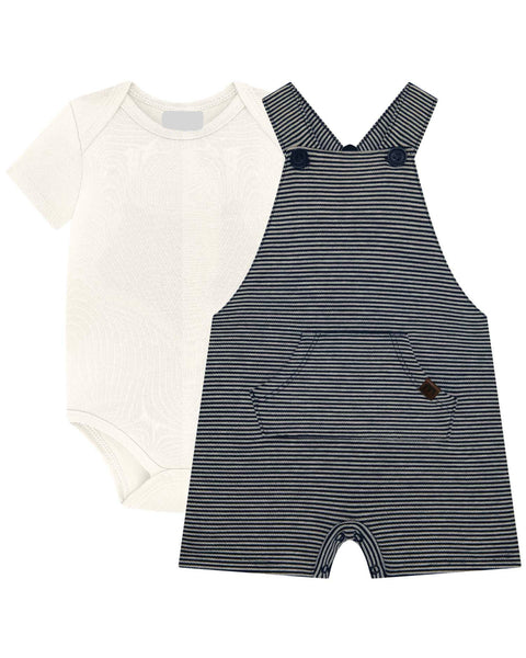 Navy Striped Overall Set