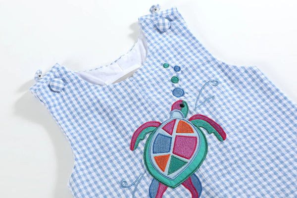 Blue Gingham Turtle Overall: 6-12m, 12–18m, 18-24m